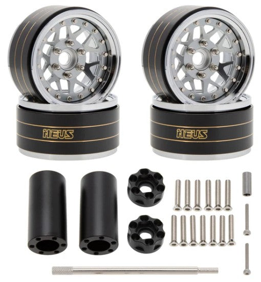 MEUS Racing Brass Aluminum 1.9″ Beadlock Wheels Supports Front Rear Twin Wheels for 1/10 A Chrome