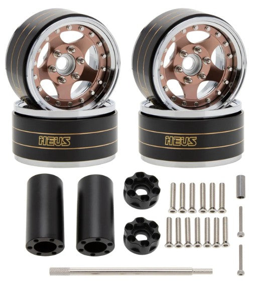 MEUS Racing Brass Aluminum 1.9″ Beadlock Wheels Supports Front Rear Twin Wheels for 1/10 C Cofee