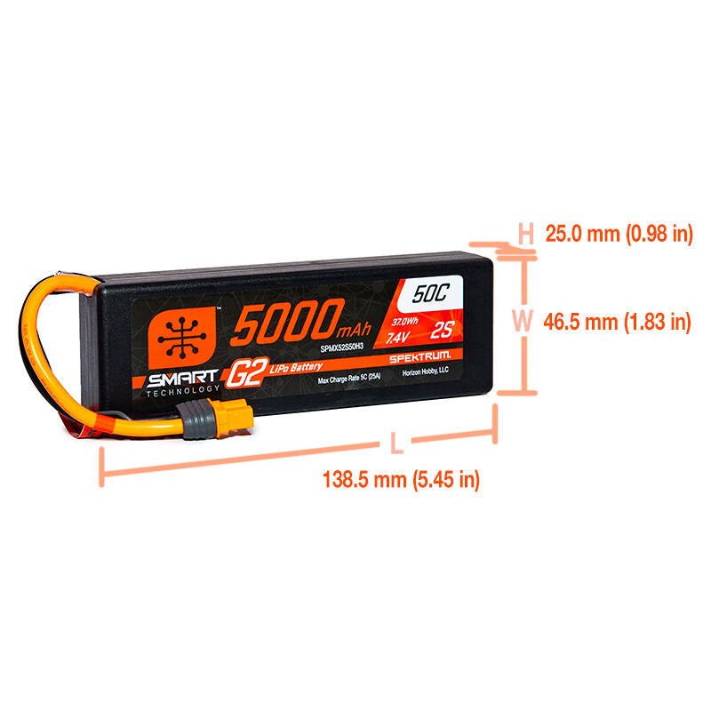7.4V 5000mAh 2S 50C Smart LiPo G2 Hard Case: IC3