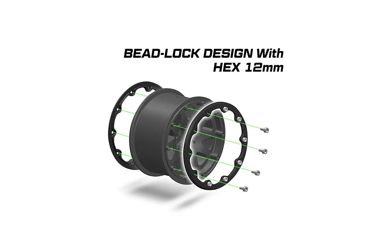 Discontinued - Louise Tires & Wheels Beadlock 2.8" 1/10 ST-ROCKET Soft Black 1/2 offset HEX 12mm Belted (MFT) (2)