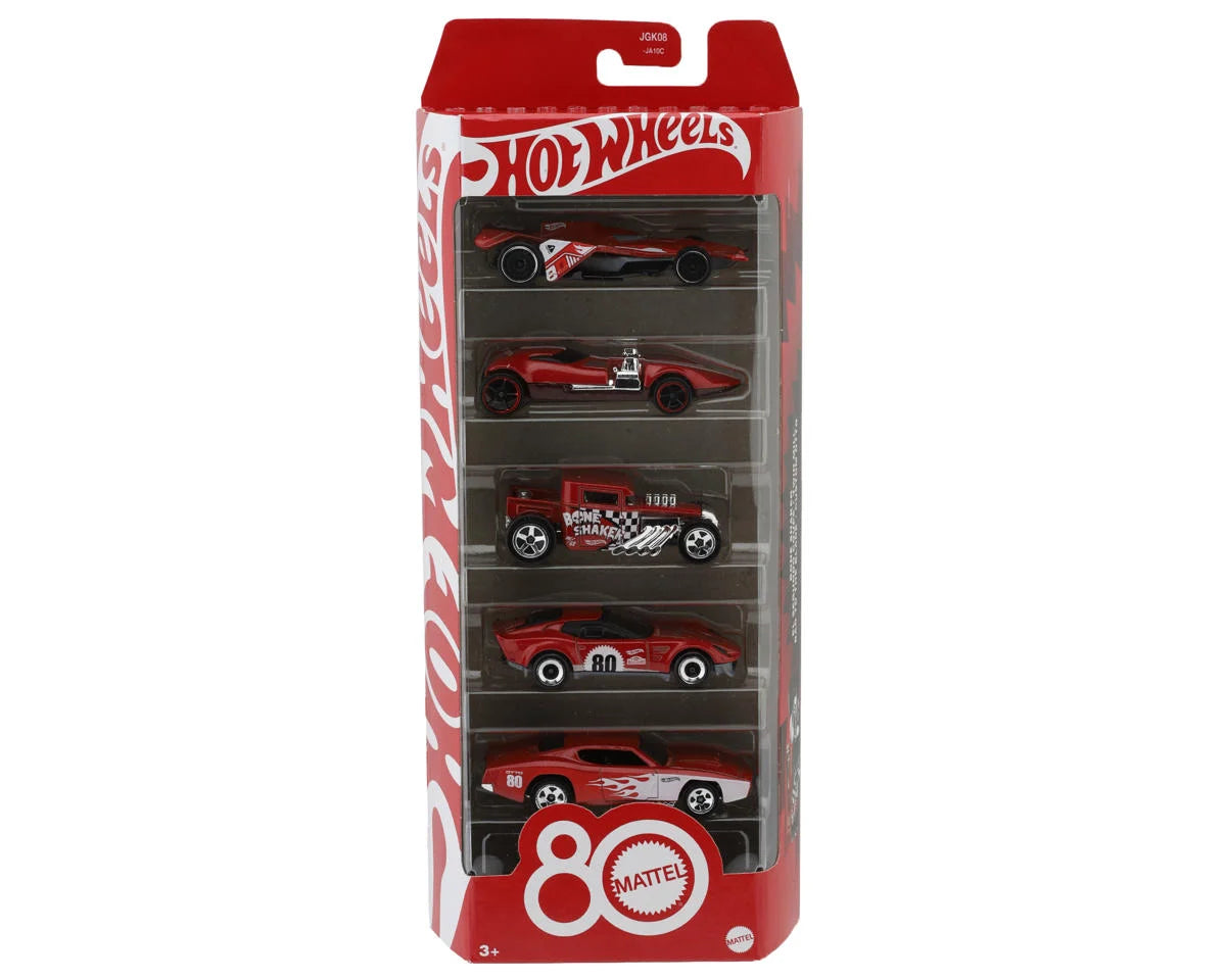 Hot Wheels Mattel 80th Anniversary Ruby Red Edition 5-Pack Set