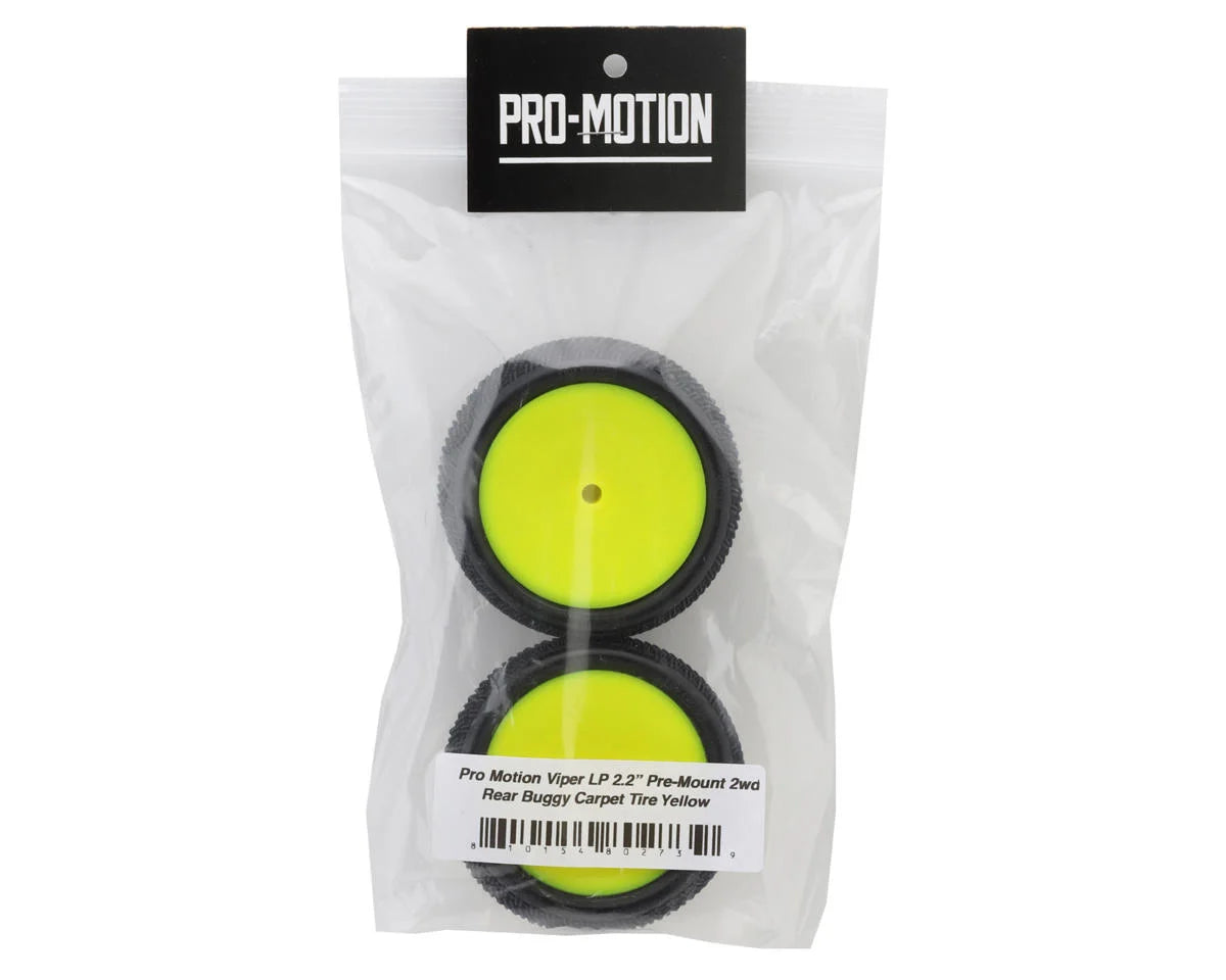 Pro-Motion Viper 2.2" Rear LP Carpet 1/10 Pre-Mount Buggy Tire (Yellow) (2) (C3 Green/Medium)
