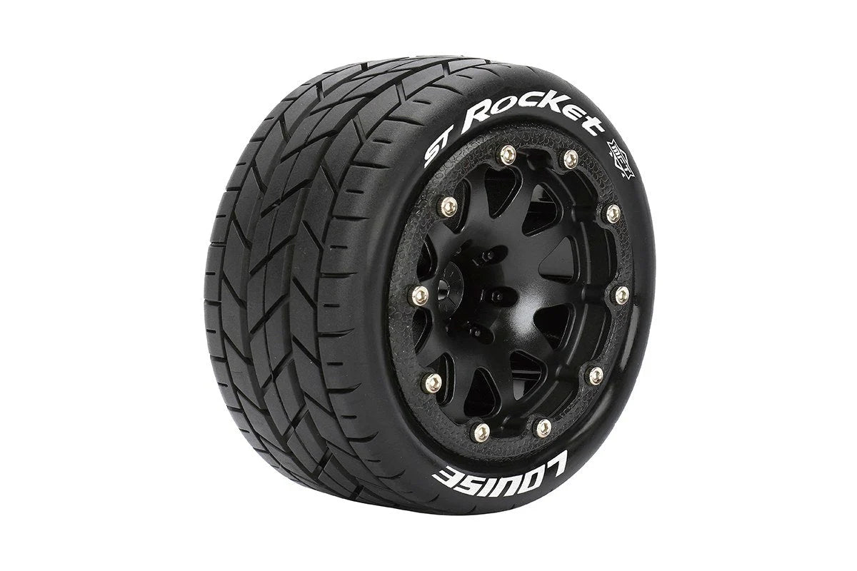 Discontinued - Louise Tires & Wheels Beadlock 2.8" 1/10 ST-ROCKET Soft Black 1/2 offset HEX 12mm Belted (MFT) (2)