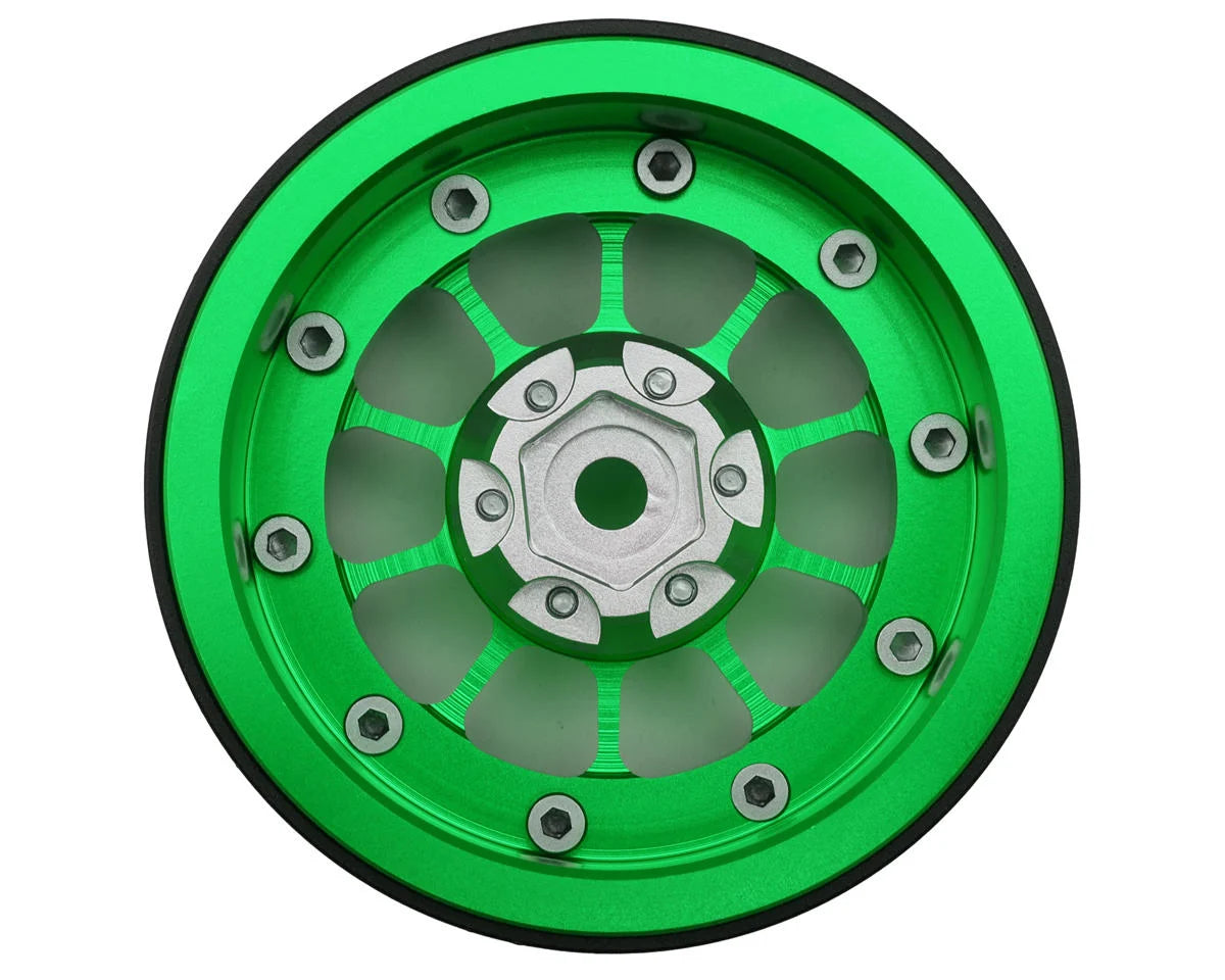 Treal Hobby 2.2" Type-A Aluminum 1/10 Rock Crawler Beadlock Wheels (Green) (2) (115g ea)
