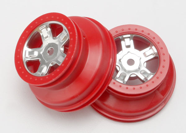 Traxxas Wheels, Sct Satin Chrome, Red Beadlock Style, Dual Profil