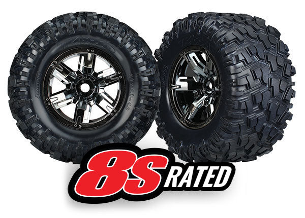 Traxxas Tires & wheels, assembled, glued X-Maxx black chrome wheels
