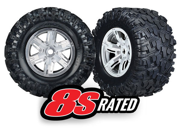 Traxxas Tires & wheels, assembled, glued (X-Maxx satin chrome wheels)