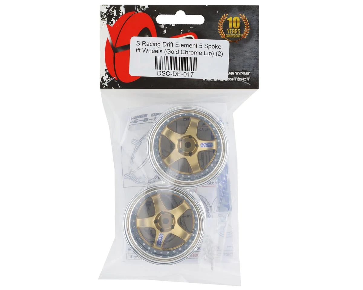 DS Racing Drift Element 5 Spoke Drift Wheels (Gold & Chrome) (2) (Adjustable Offset) w/12mm Hex