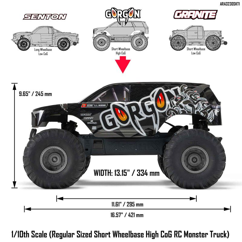 1/10 GORGON 4X2 MEGA 550 Brushed Monster Truck Ready-To-Assemble Kit with Battery & Charger