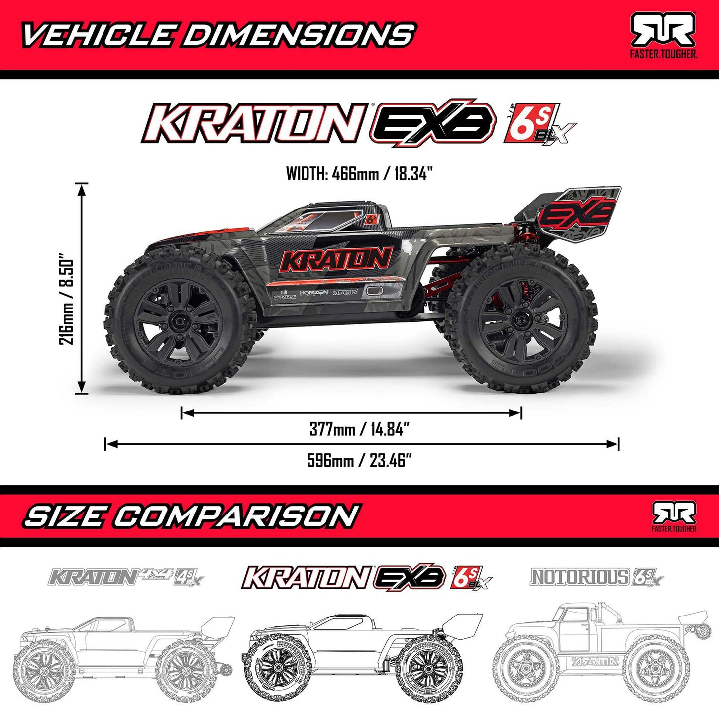 1/8 KRATON 6S EXB 4X4 RTR Brushless Speed Truck, BLACK (Clipless)