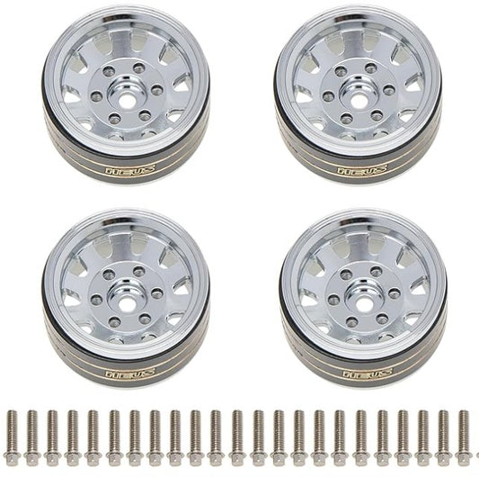 MEUS RACING RC Car 1.0″ Beadlock Wheel Aluminum Chrome-Plated Brass Inner Ring Negative Offset -3.25mm Upgrade Parts B Ten Star