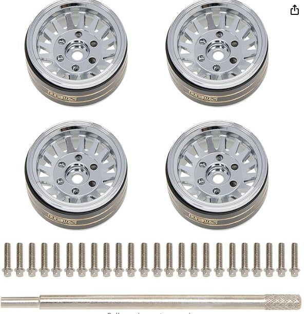 MEUS RACING RC Car 1.0″ Beadlock Wheel Aluminum Chrome-Plated Brass Inner Ring Negative Offset -3.25mm Upgrade Parts C Fifteen star