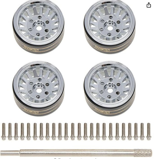 MEUS RACING RC Car 1.0″ Beadlock Wheel Aluminum Chrome-Plated Brass Inner Ring Negative Offset -3.25mm Upgrade Parts C Fifteen star