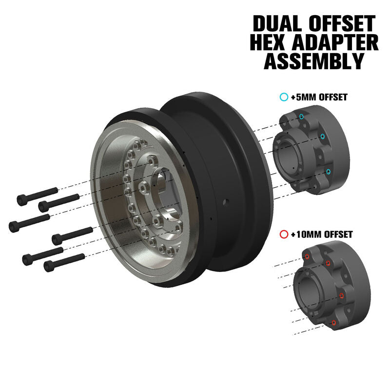 1/6 Black Rhino Armory Alum 2.9" Dual Offset SCX6 Wheels (2) Gunmetal