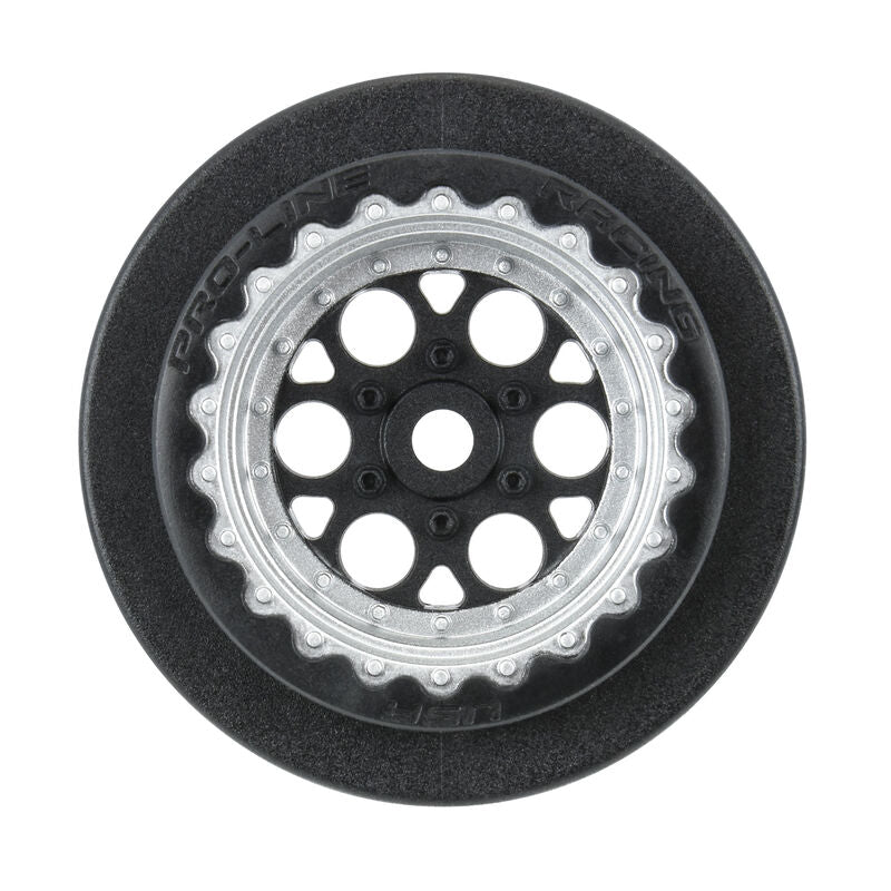 1/16 Showtime+ Rear 8mm Hex Wheels Black/Silver (2): Losi Mini Drag