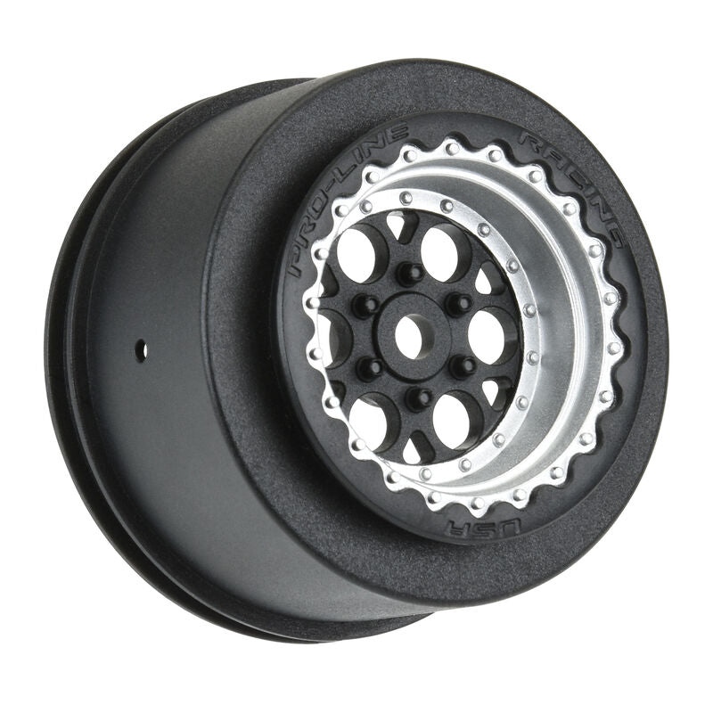 1/16 Showtime+ Rear 8mm Hex Wheels Black/Silver (2): Losi Mini Drag