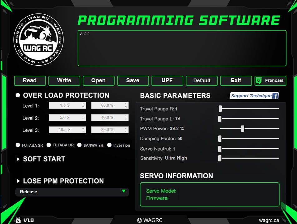 USB programming card for WAG servo