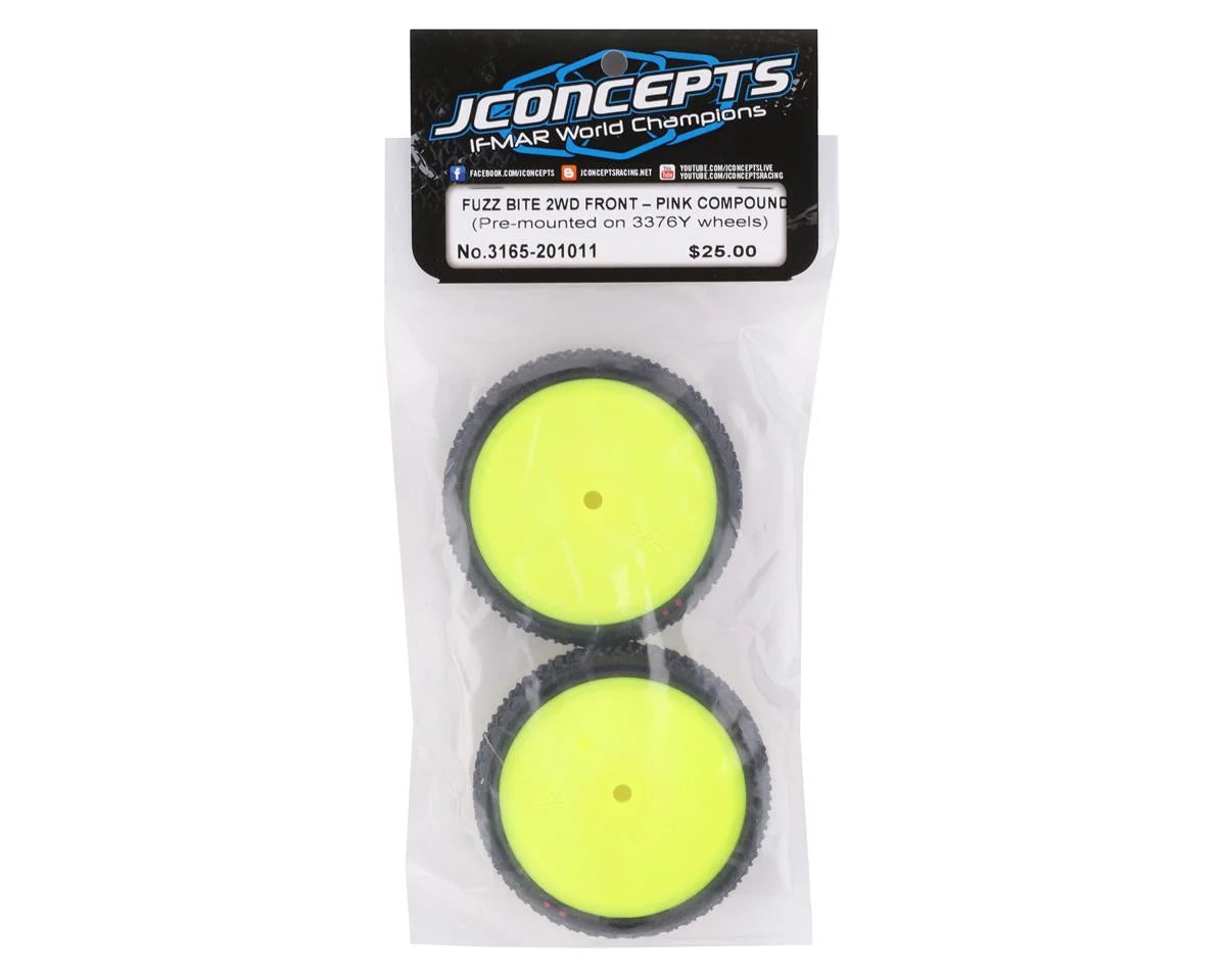 JConcepts Fuzz Bite LP 2.2 Pre-Mounted 2WD Front Buggy Carpet Tires (Yellow) (2) w/12mm Hex (Pink)