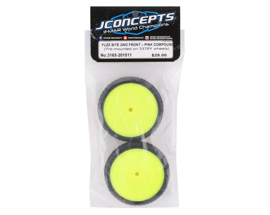 JConcepts Fuzz Bite LP 2.2 Pre-Mounted 2WD Front Buggy Carpet Tires (Yellow) (2) w/12mm Hex (Pink)