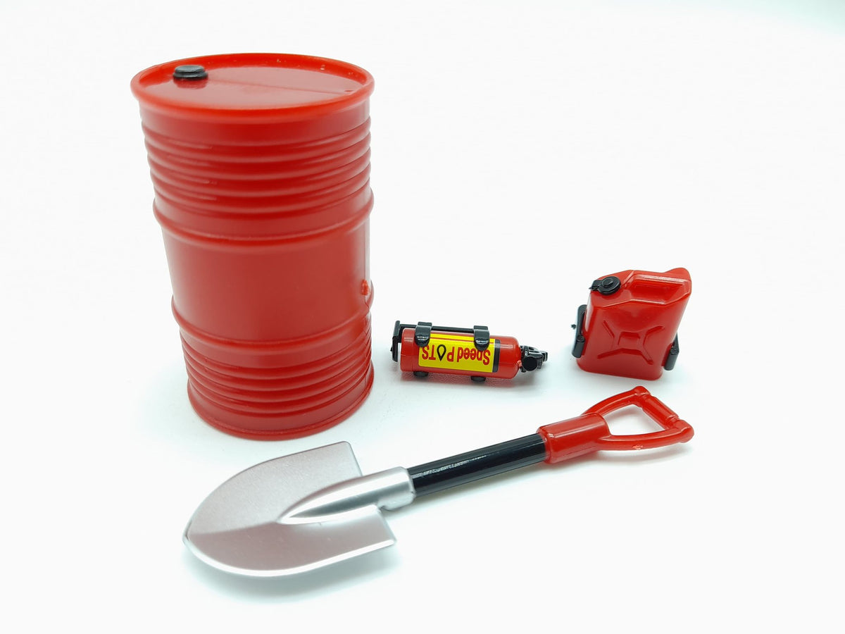 Gas can, Barrel, Fire extinguisher and Shovel kit size 1/24