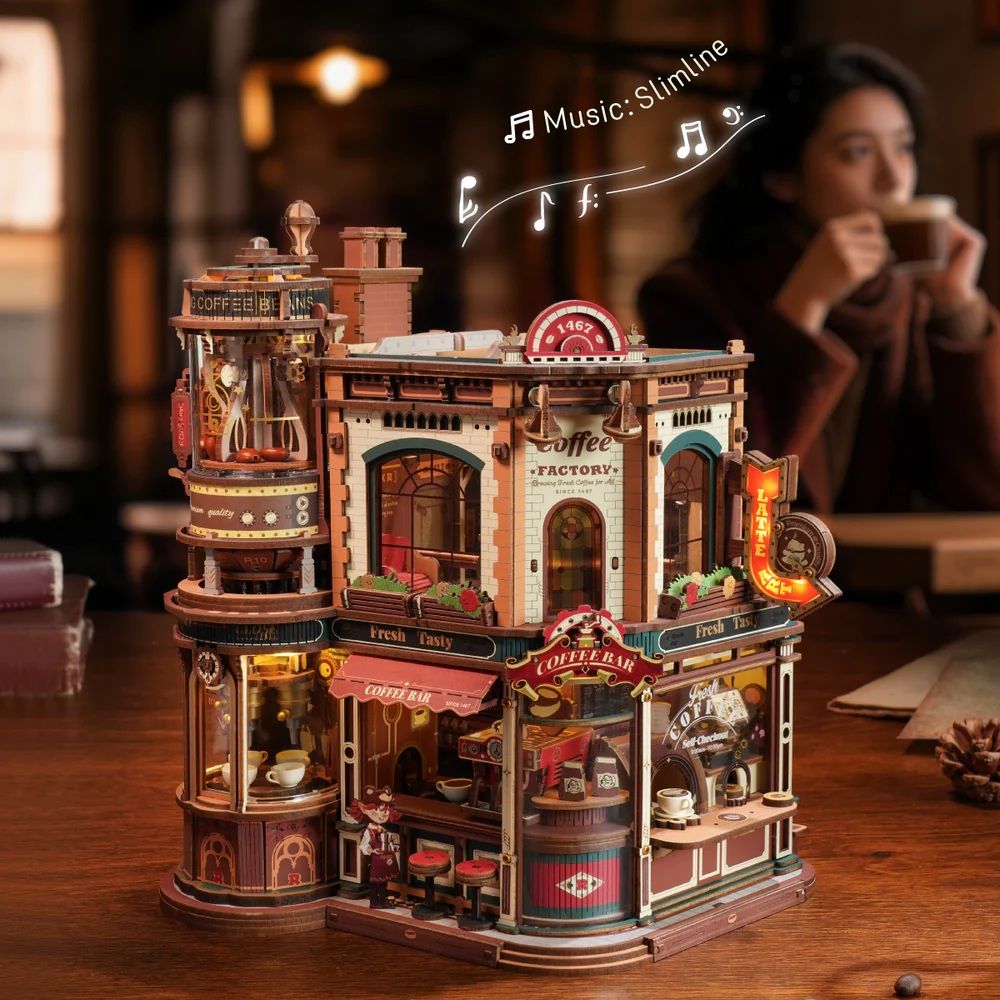 ROKR Dream Coffee Factory Music Box Wooden 3D Puzzle