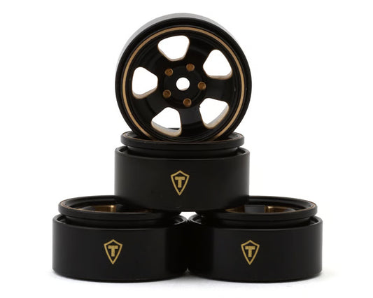 Treal Hobby Axial SCX30 0.7'' 5-Spokes Brass Micro Rock Crawler Beadlock Wheels (Black/Gold) (4)