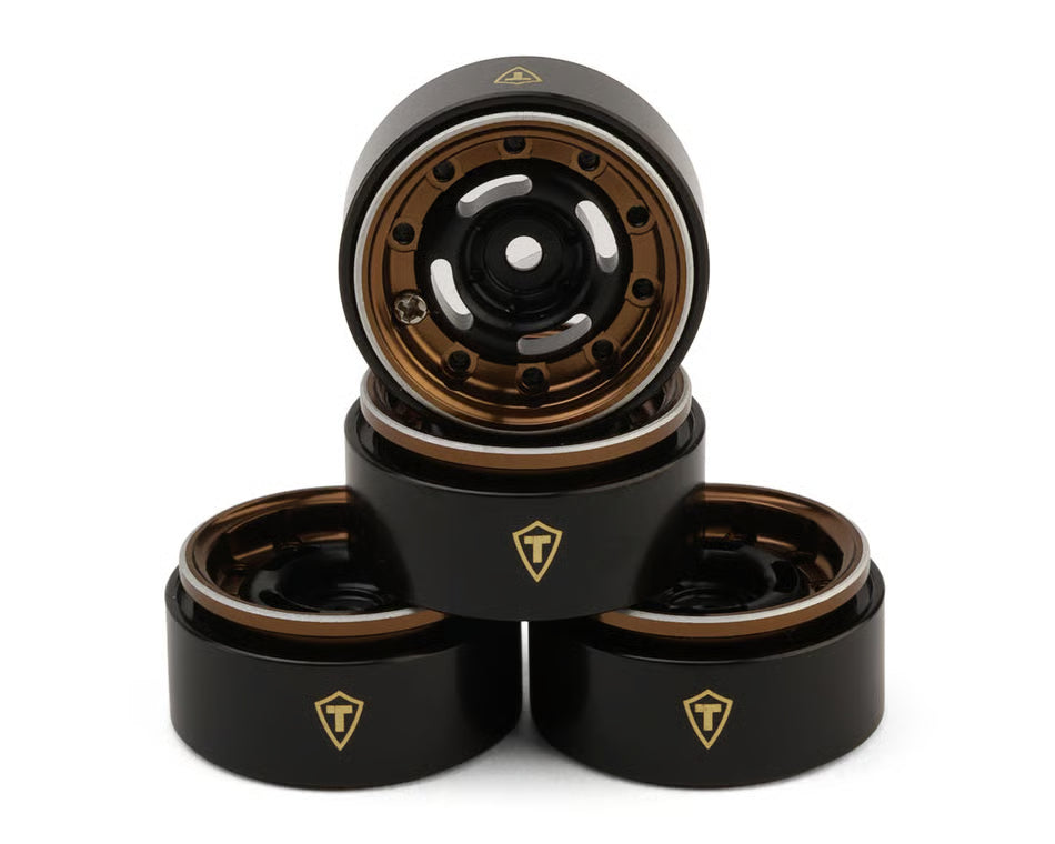 Treal Hobby Type-F 0.7" Aluminum Micro Crawler Beadlock Wheels (4) (9.5g ea) w/Brass Rings