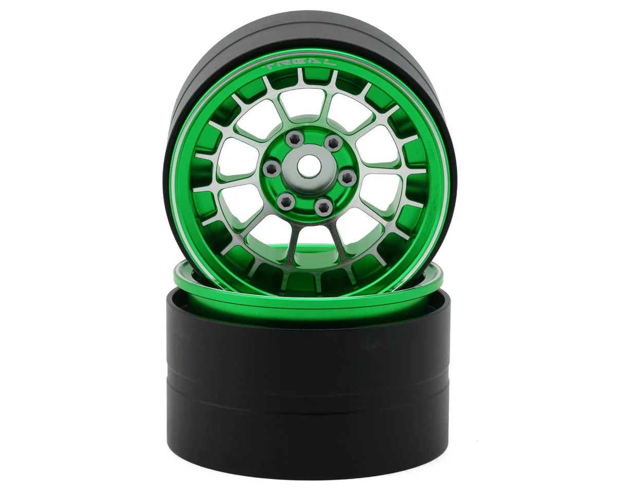 Treal Hobby 2.2" Type-A Aluminum 1/10 Rock Crawler Beadlock Wheels (Green) (2) (115g ea)