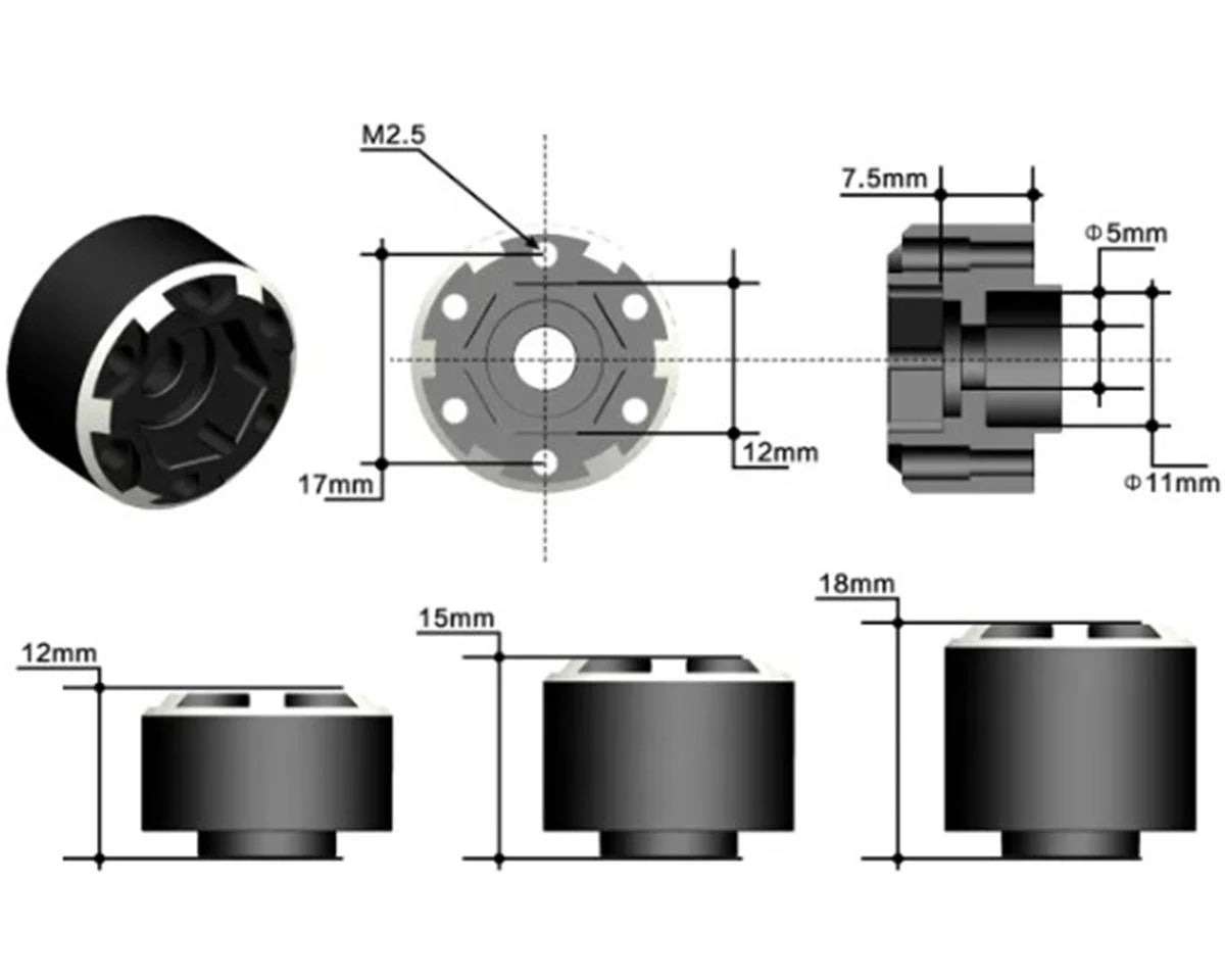 Treal Hobby 1.9" Beadlock Wheel Hub Extension Spacers (Black) (4) (18mm)