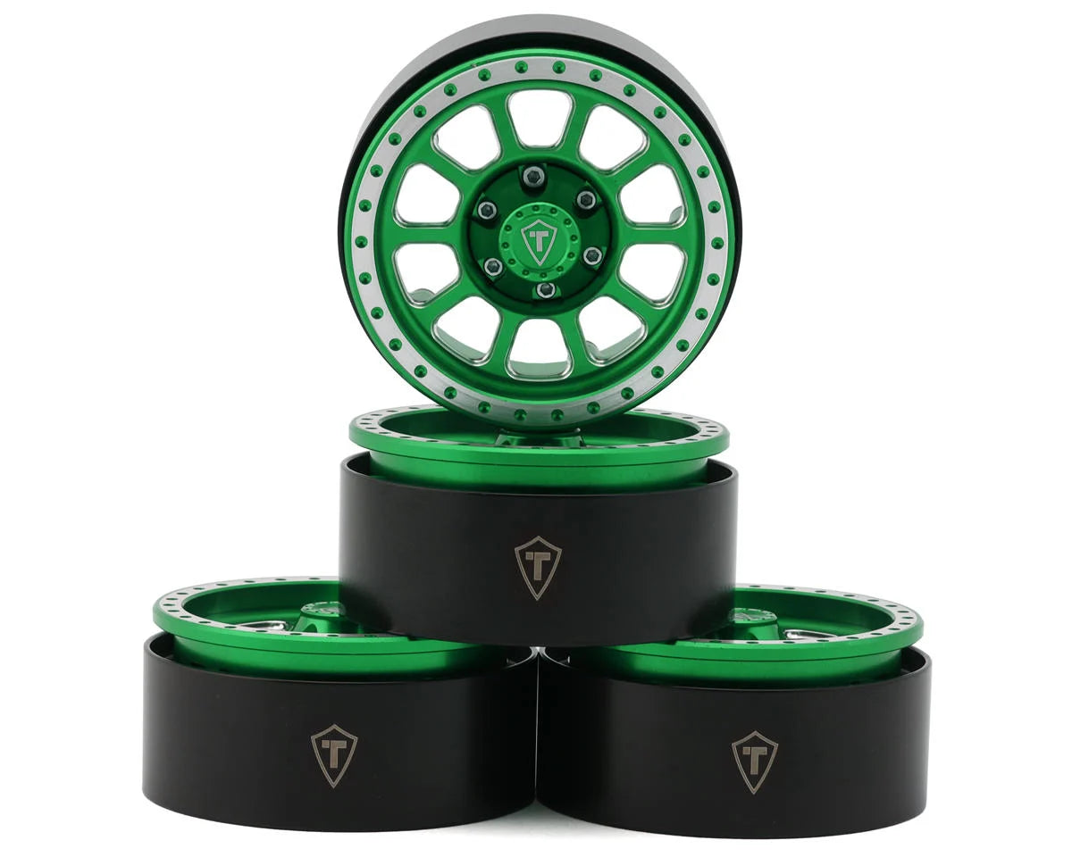 Treal Hobby Type V2 1.9" Beadlock Wheels (Green/Silver) (4)