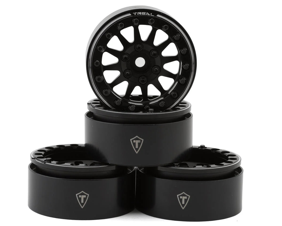 Treal Hobby Type D 1.9" 12-Spoke Beadlock Wheels (Black/Blue) (4)
