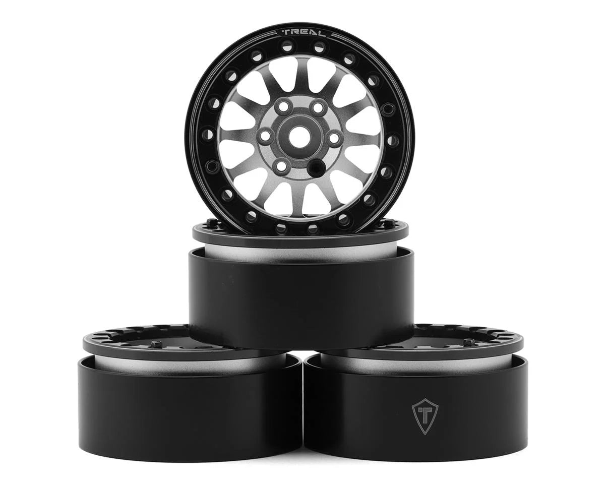 Treal Hobby Type D 1.9" 12-Spoke Beadlock Wheels (Black/Blue) (4)