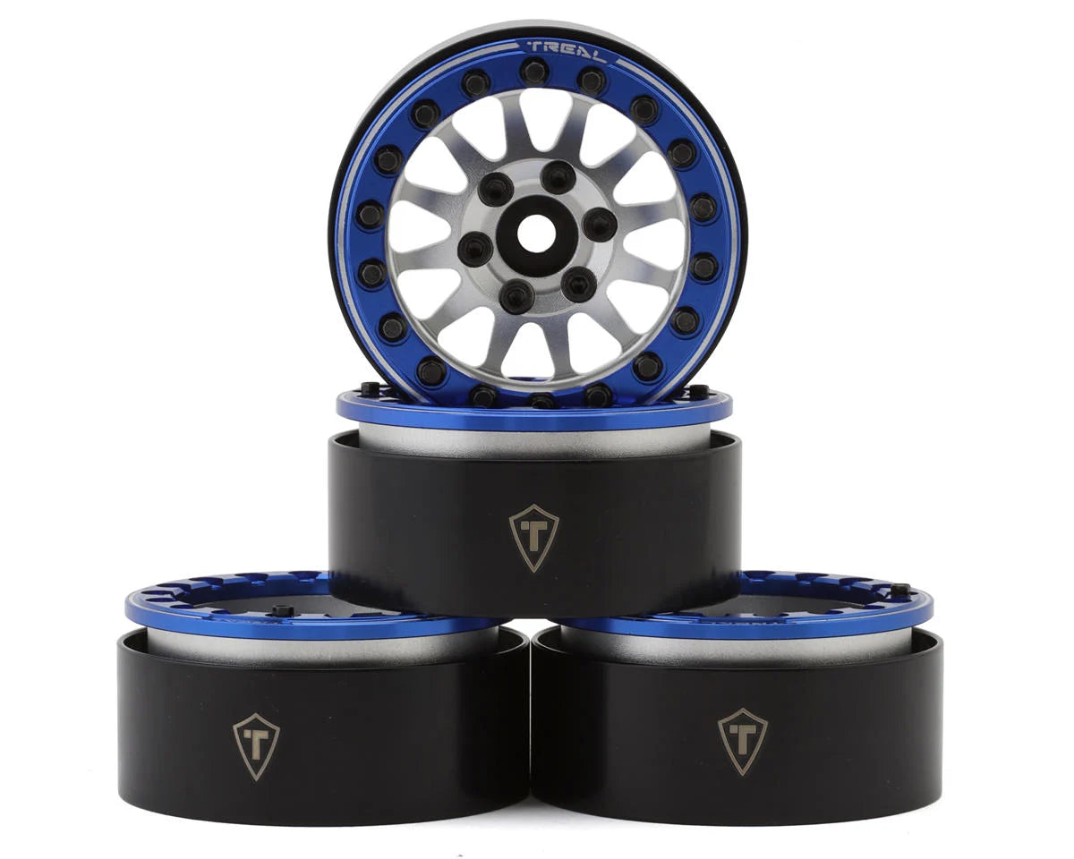 Treal Hobby Type D 1.9" 12-Spoke Beadlock Wheels (Black/Blue) (4)