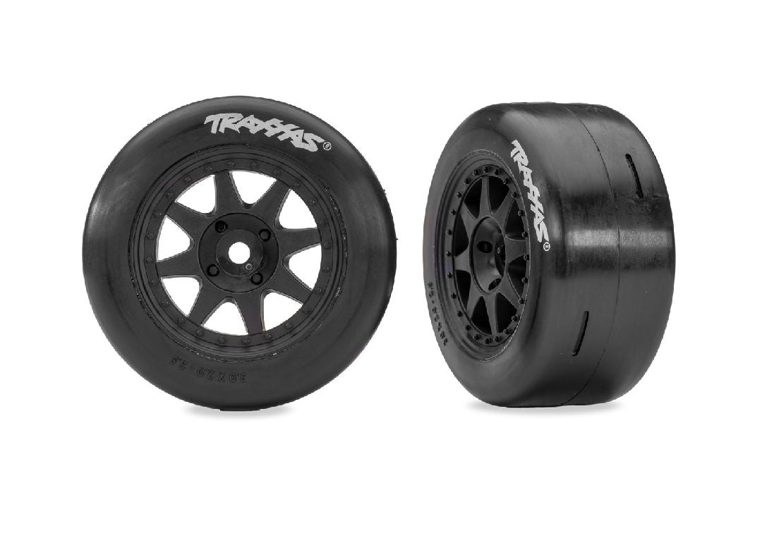 Traxxas Black Front Mini Rally Wheels w/ Slick Tires (Hard) (2)