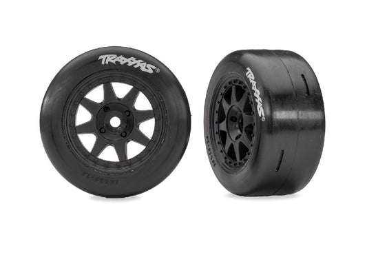 Traxxas Black Front Mini Rally Wheels w/ Slick Tires (Hard) (2)