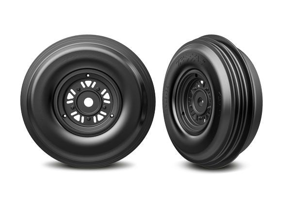 Traxxas Tires & wheels Funco black wheels, ribbed tires (front)