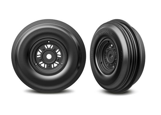 Traxxas Tires & wheels Funco black wheels, ribbed tires (front)