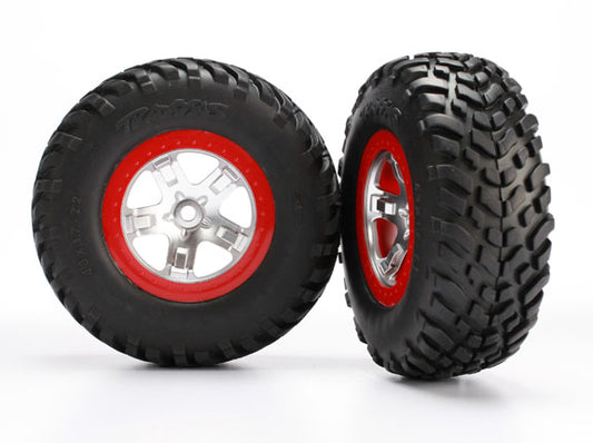 Traxxas Tires & wheels, assembled, glued (SCT satin chrome, red-