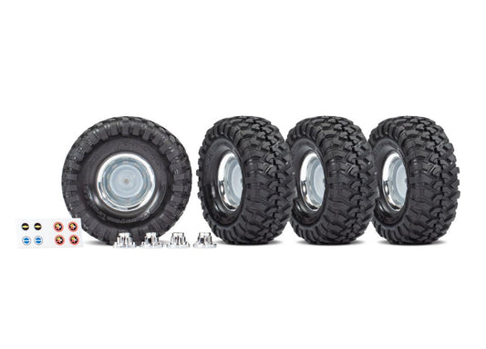 Traxxas Tires and wheels, assembled, glued (1.9" chrome wheels)