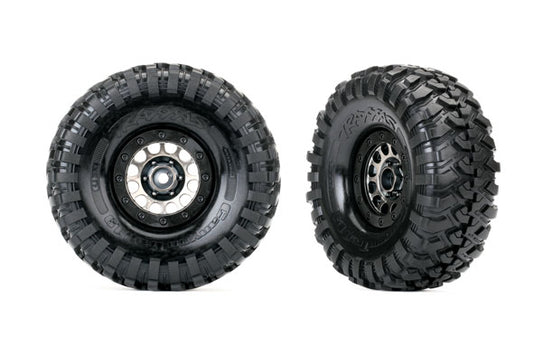 Traxxas Tires and wheels, assembled (Method 105 black chrome beadlock wheels)
