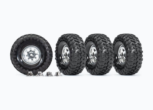 Traxxas Tires and wheels, assembled, glued (1.9" classic chrome wheels)