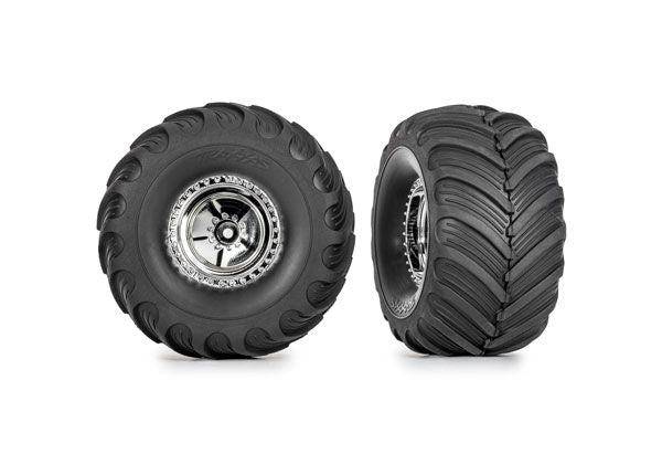 Traxxas Tires & wheels, assembled (chrome 1.2" wheels, Terra Groove 3.0x1.0" tires) (2)