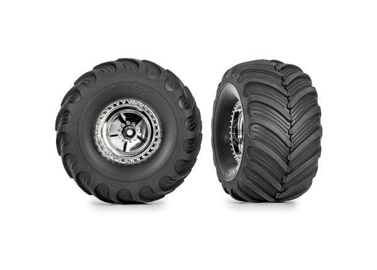 Traxxas Tires & wheels, assembled (chrome 1.2" wheels, Terra Groove 3.0x1.0" tires) (2)