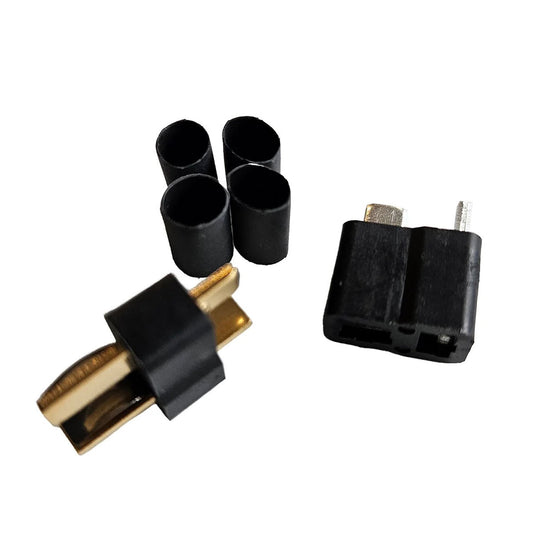 Deans Ultra Plug HB, High Temp, Black, Male & Female Pair, with 3/16" Heat Shrink, for 12-16 Gauge Wire