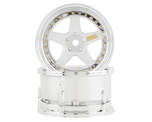 DS Racing Drift Element 5 Spoke Drift Wheels (White & Chrome w/Gold Rivets) (2) (Adjustable Offset) w/12mm Hex
