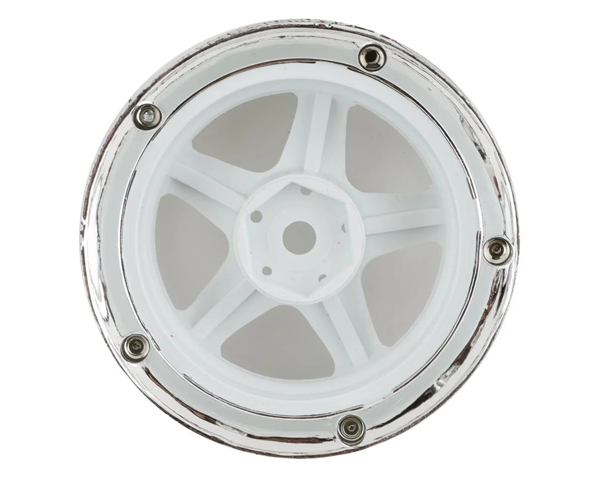 DS Racing Drift Element 5 Spoke Drift Wheels (White & Chrome w/Gold Rivets) (2) (Adjustable Offset) w/12mm Hex