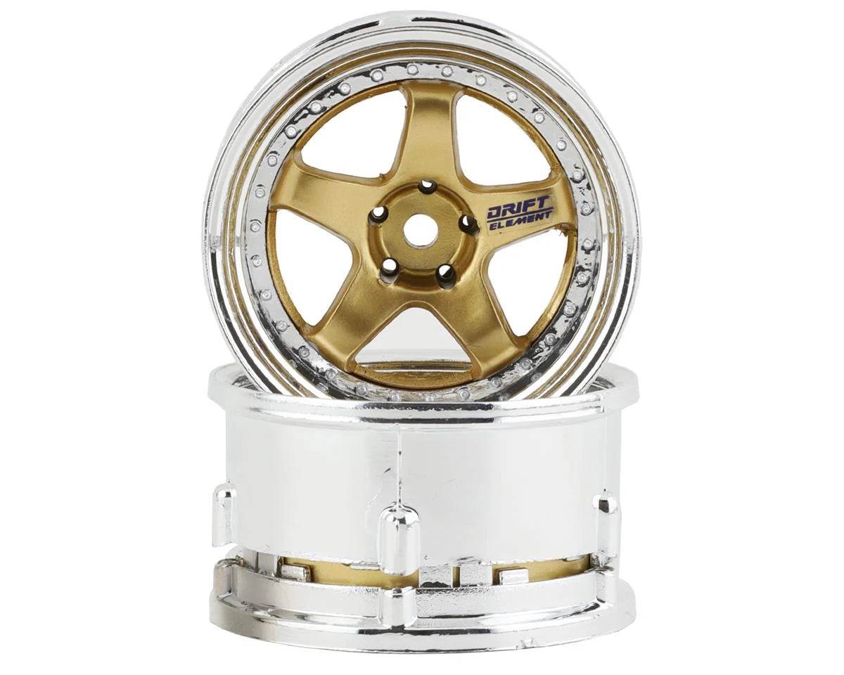 DS Racing Drift Element 5 Spoke Drift Wheels (Gold & Chrome) (2) (Adjustable Offset) w/12mm Hex