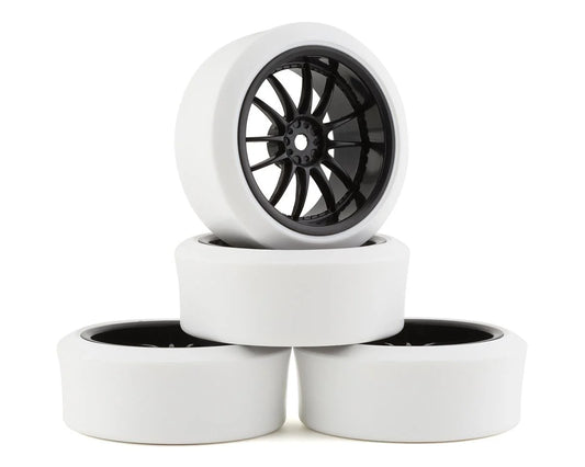 Firebrand RC Char XDR3 Pre-Mounted Drift Tires (4) (Black/White) w/Blizzard Tires, 12mm Hex & 3mm Offset