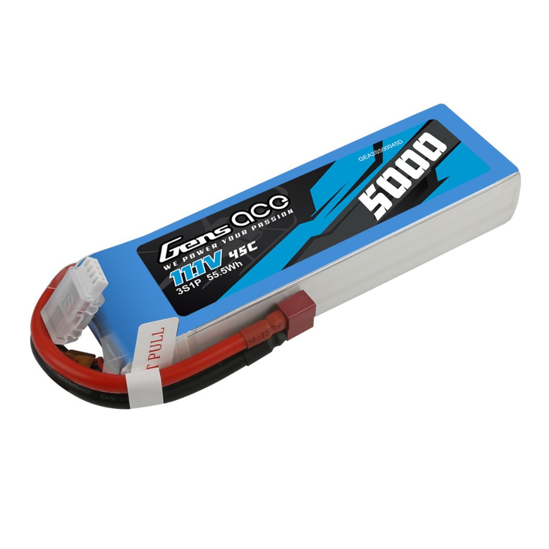 Gens Ace 3S 5000mAh 45C LiPo Battery - Deans Plug