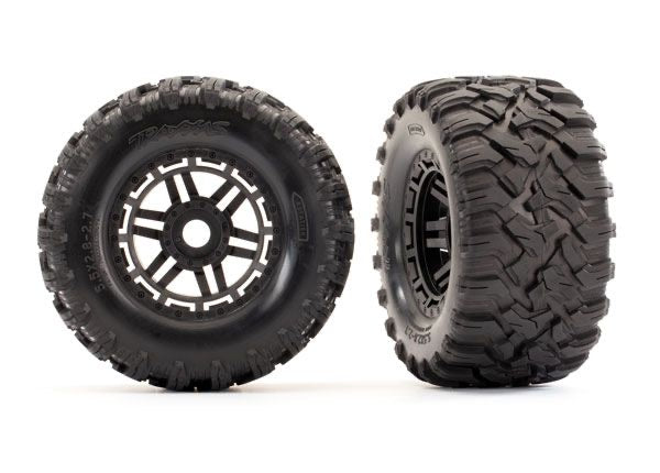 Traxxas Tires & wheels, assembled, glued (black wheels, Maxx All-Terrain tires, foam inserts) (2) (17mm splined) (TSM rated)